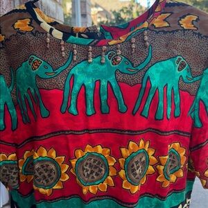 NOS Vintage Jungle sunflower Big Print sz 24w Rayon Safari Dress Foleys US made